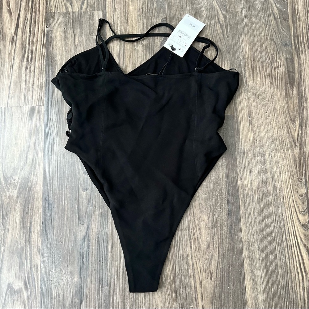 Zara NWT V-neck Black Spaghetti Strap Bodysuit - Picture 4 of 10